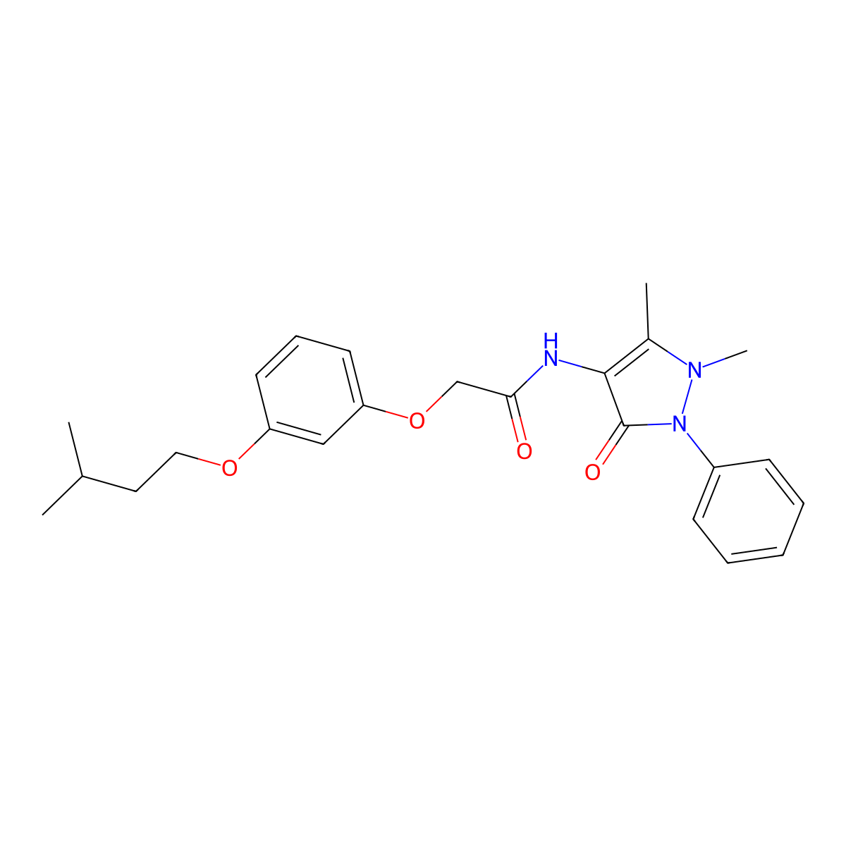 N-(1,5-dimethyl-3-oxo-2-phenylpyrazol-4-yl)-2-[3-(3-methylbutoxy)phenoxy]acetamide molecular structure, CAS 392237-80-8