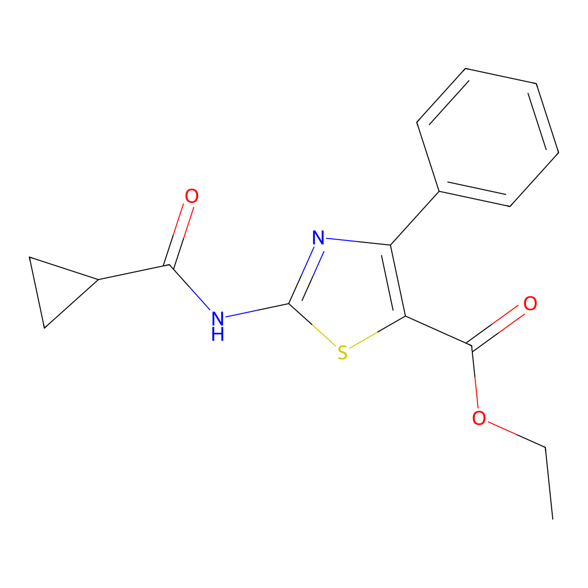 Ethyl 2-(cyclopropanecarbonylamino)-4-phenyl-1,3-thiazole-5-carboxylate molecular structure, CAS 392238-48-1