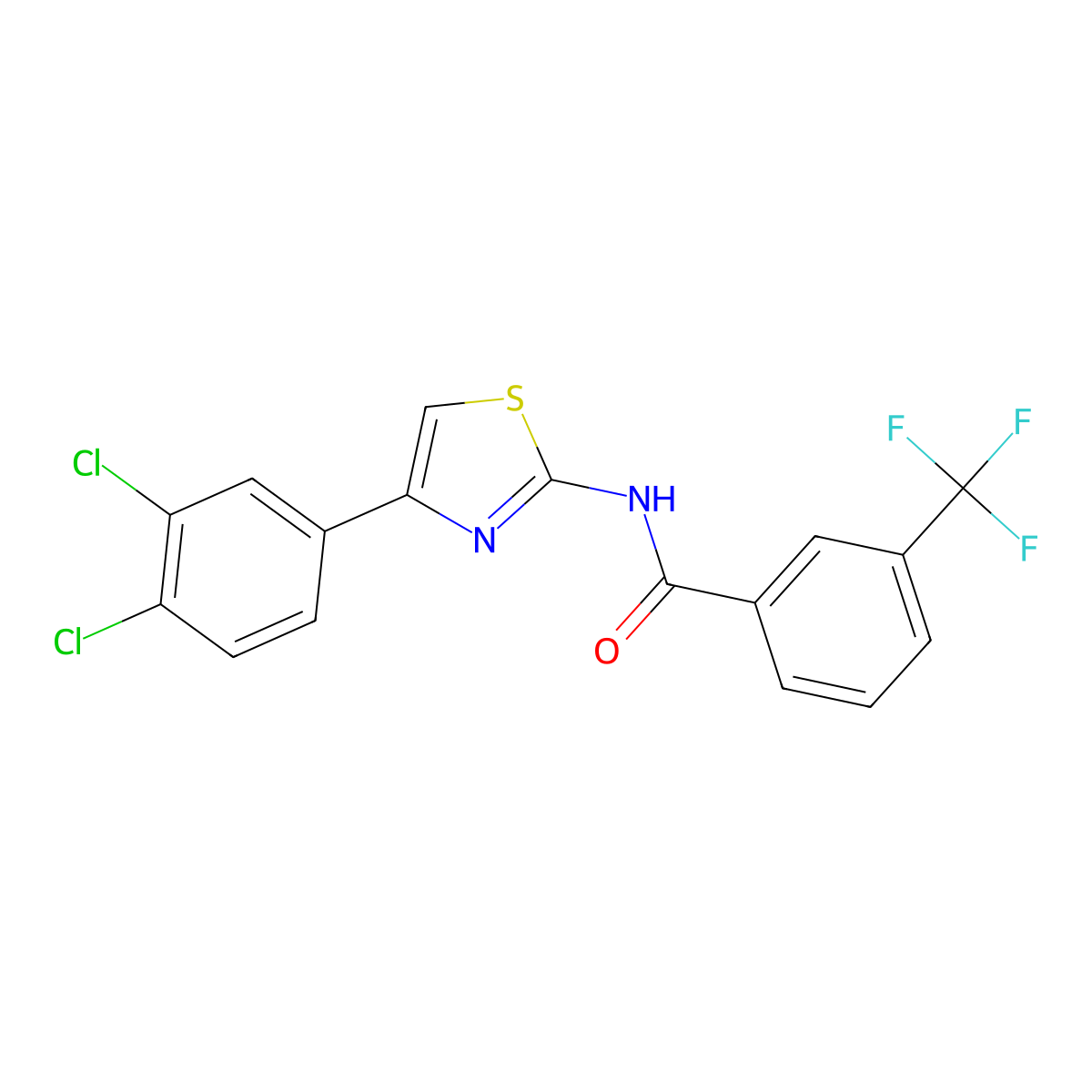 N-[4-(3,4-dichlorophenyl)-1,3-thiazol-2-yl]-3-(trifluoromethyl)benzamide molecular structure, CAS 392238-64-1