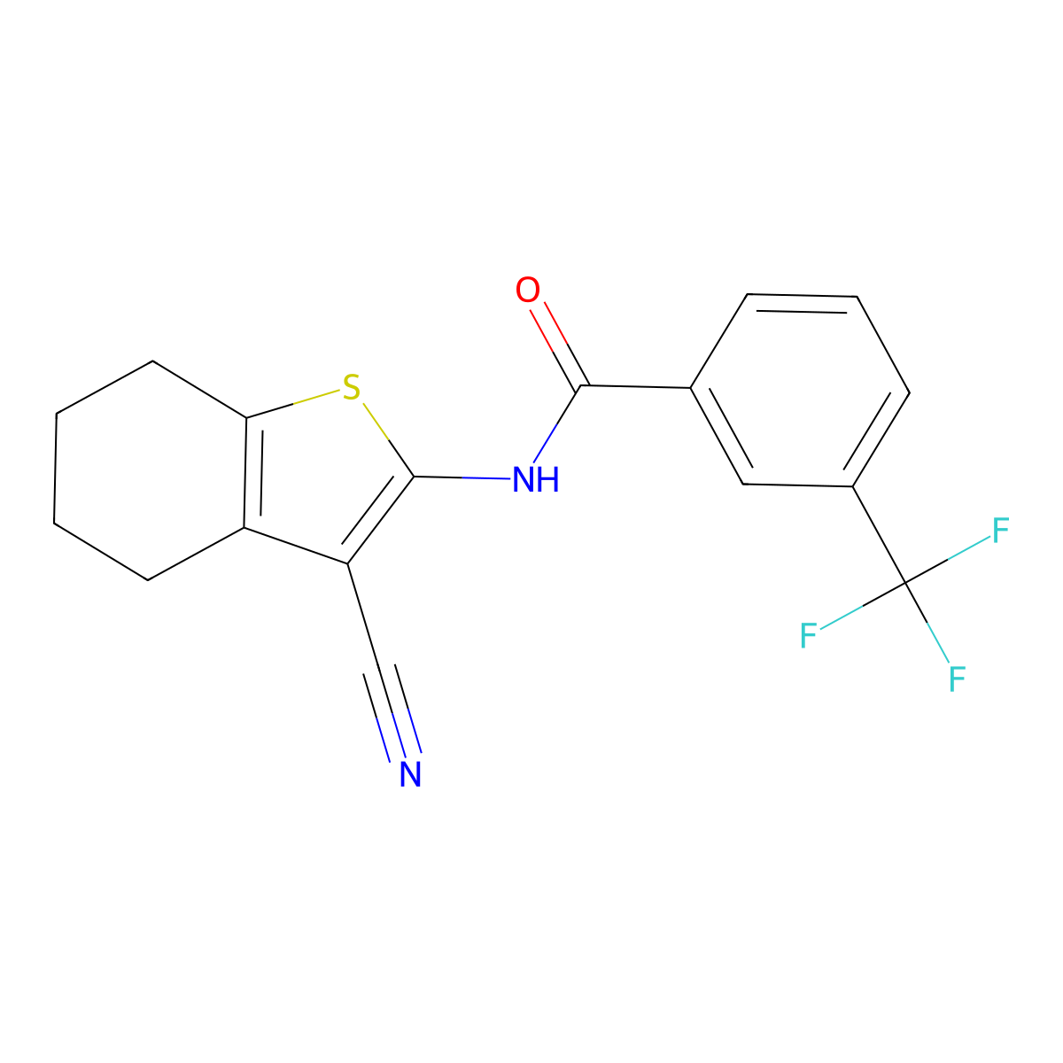 N-(3-cyano-4,5,6,7-tetrahydro-1-benzothiophen-2-yl)-3-(trifluoromethyl)benzamide molecular structure, CAS 392238-67-4