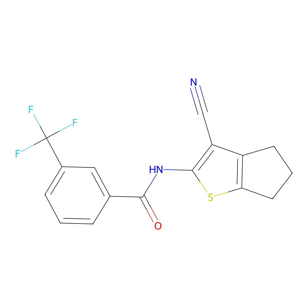 N-(3-cyano-5,6-dihydro-4H-cyclopenta[b]thiophen-2-yl)-3-(trifluoromethyl)benzamide molecular structure, CAS 392238-68-5