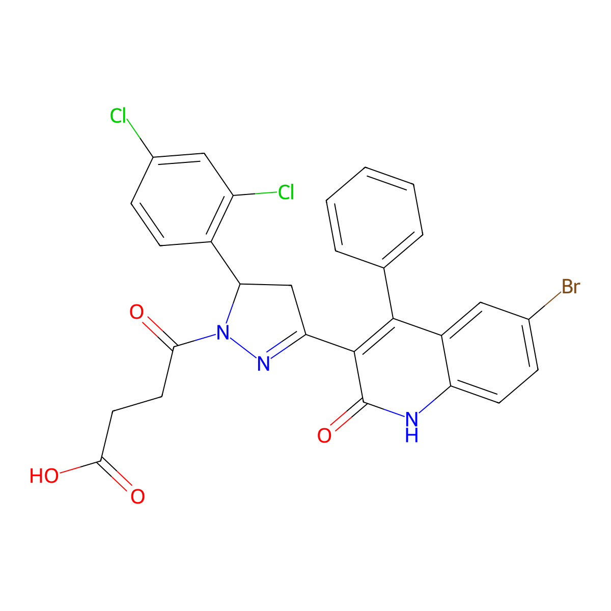 4-(3-(6-bromo-2-oxo-4-phenyl-1,2-dihydroquinolin-3-yl)-5-(2,4-dichlorophenyl)-4,5-dihydro-1H-pyrazol-1-yl)-4-oxobutanoic acid molecular structure, CAS 392238-76-5