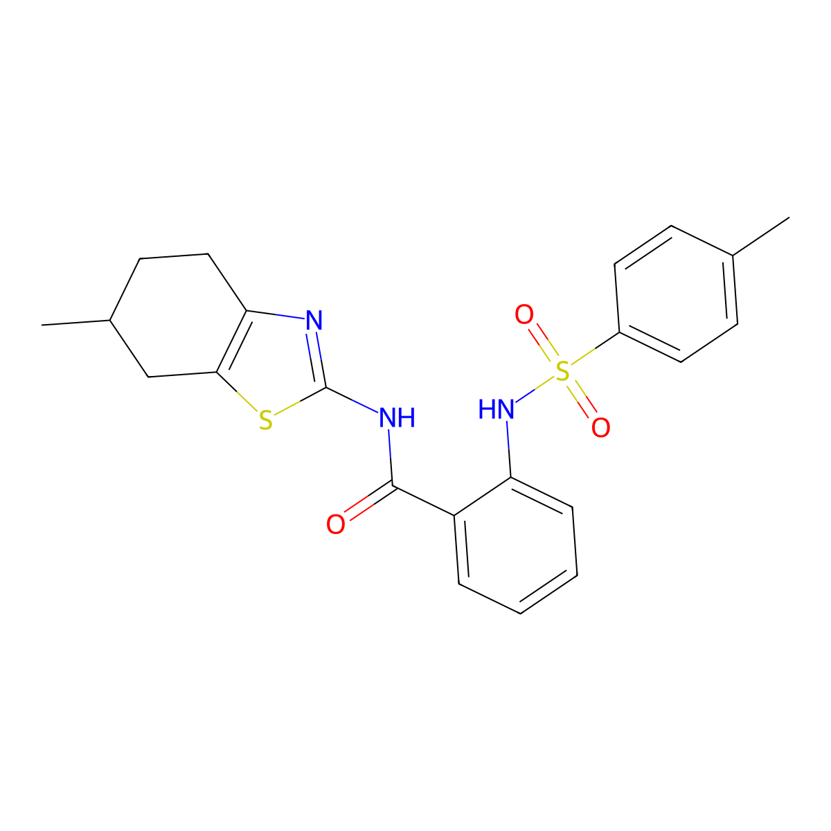 2-[(4-methylphenyl)sulfonylamino]-N-(6-methyl-4,5,6,7-tetrahydro-1,3-benzothiazol-2-yl)benzamide molecular structure, CAS 392238-91-4