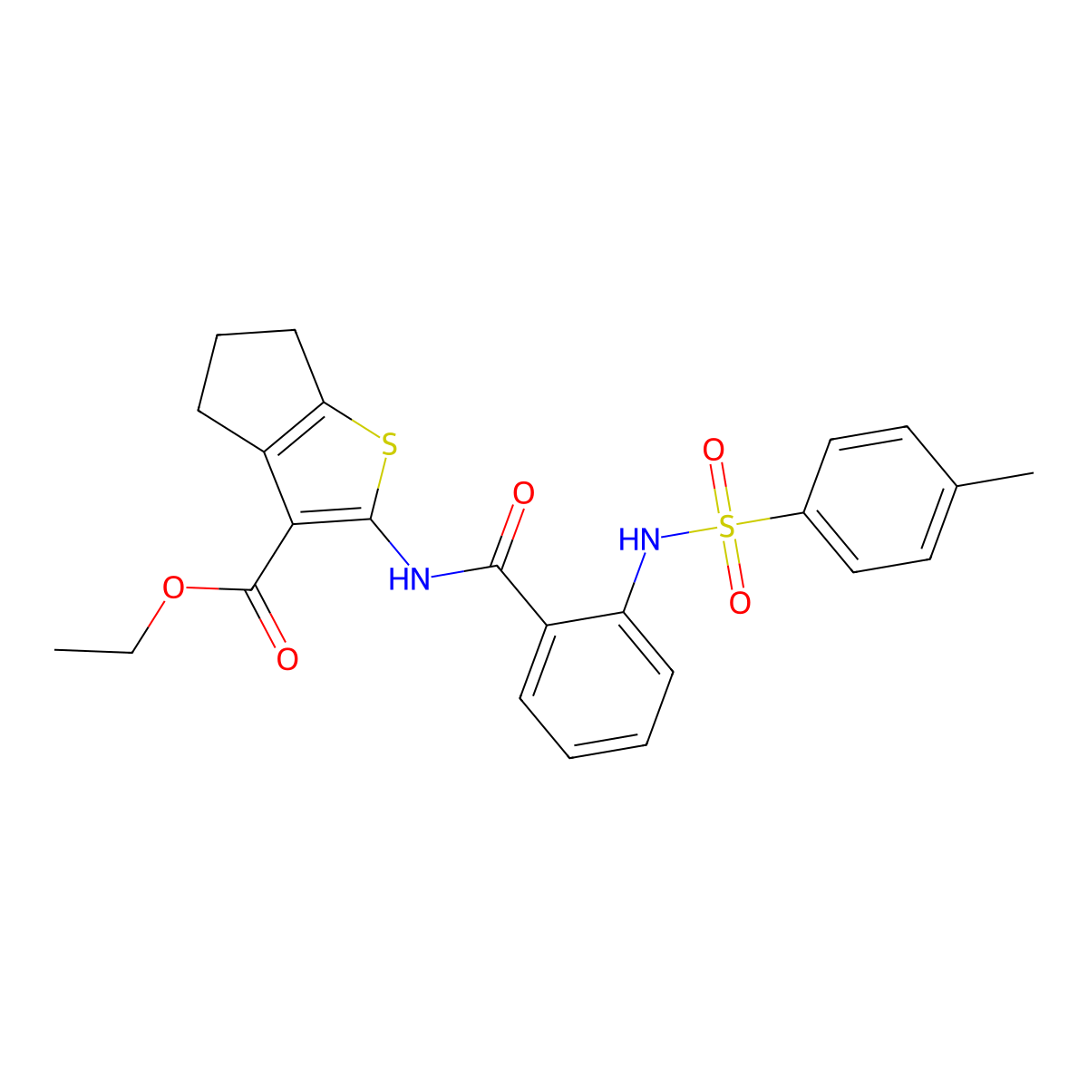 ethyl 2-[[2-[(4-methylphenyl)sulfonylamino]benzoyl]amino]-5,6-dihydro-4H-cyclopenta[b]thiophene-3-carboxylate molecular structure, CAS 392238-98-1