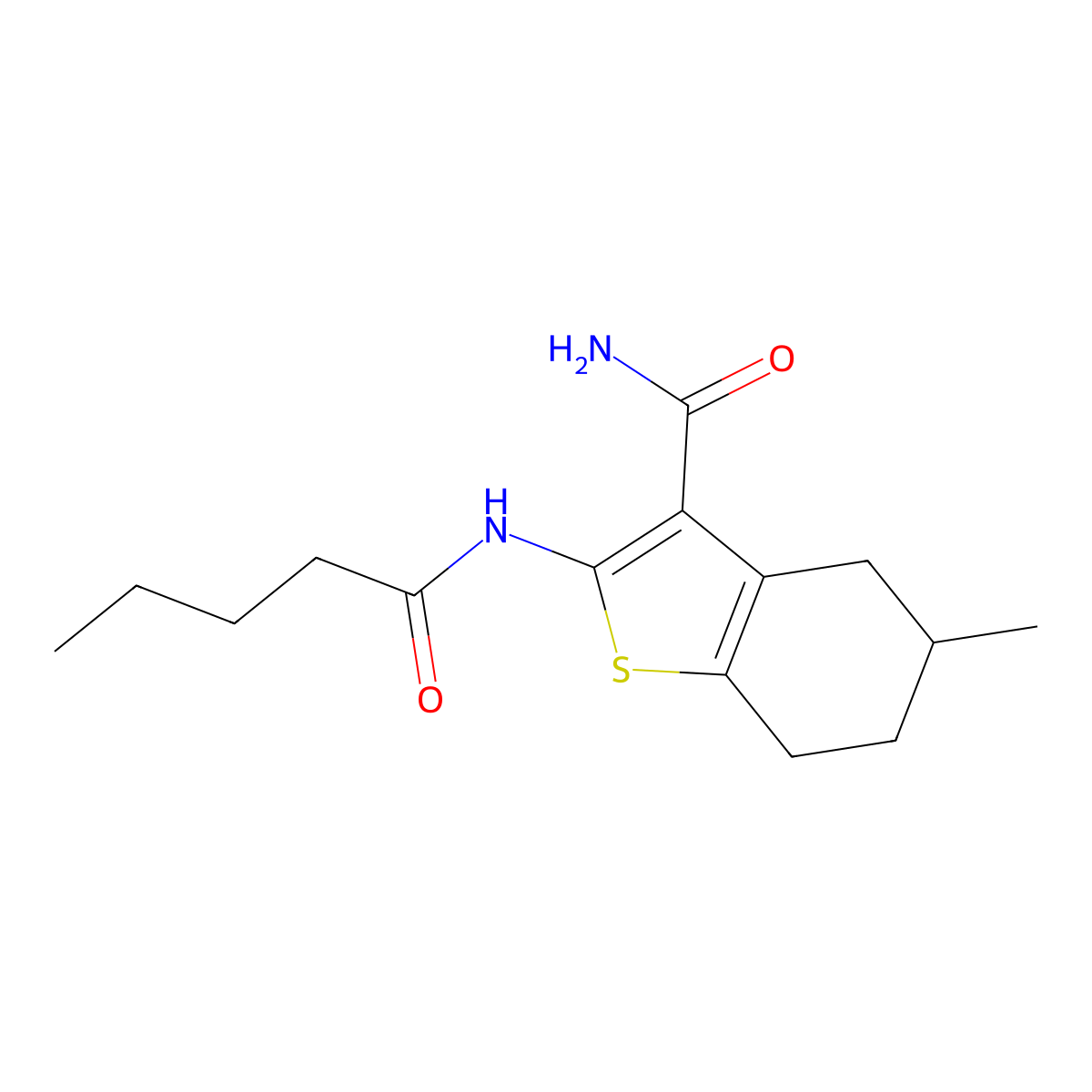 5-Methyl-2-pentanamido-4,5,6,7-tetrahydrobenzo[b]thiophene-3-carboxamide molecular structure, CAS 392239-02-0
