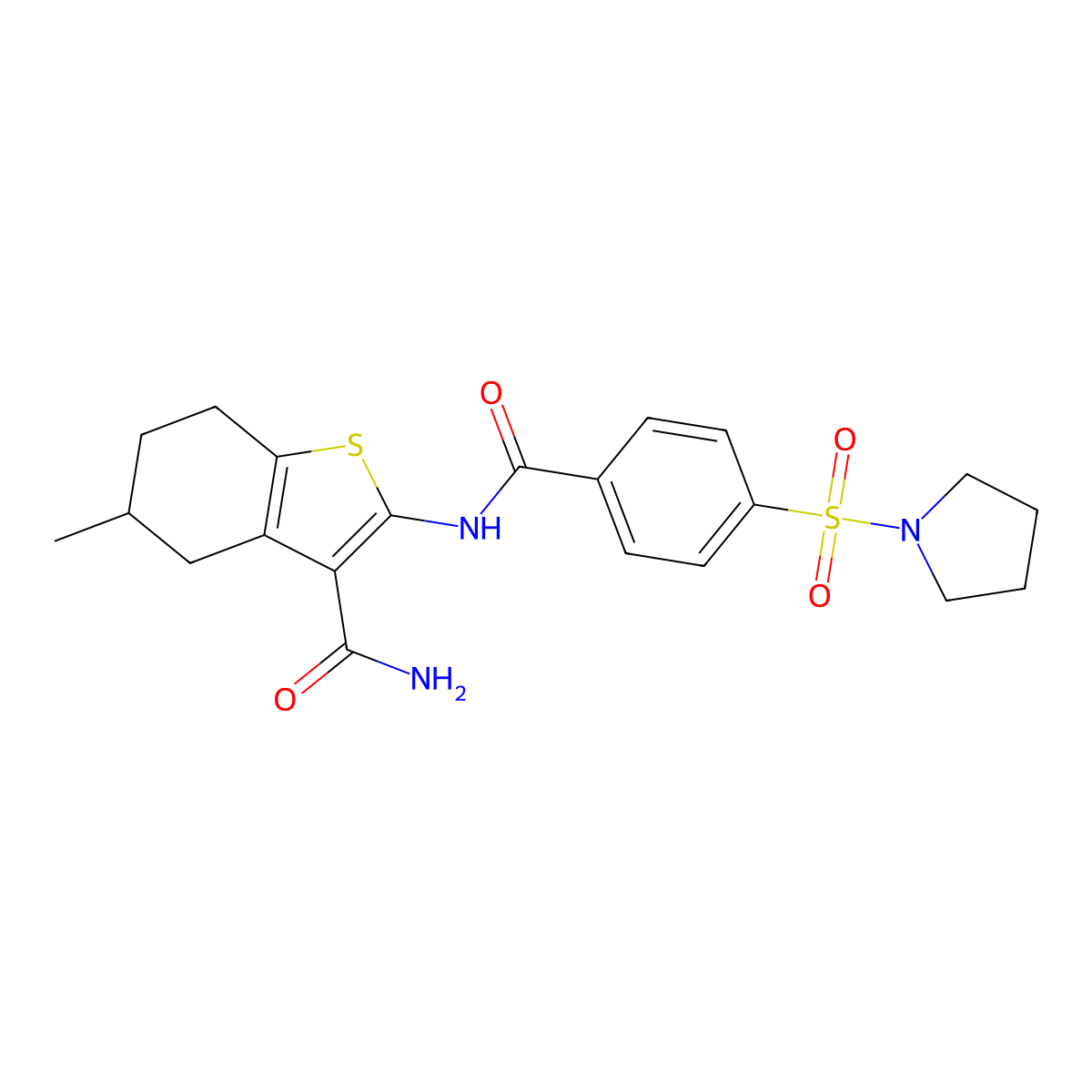 5-Methyl-2-(4-(pyrrolidin-1-ylsulfonyl)benzamido)-4,5,6,7-tetrahydrobenzo[b]thiophene-3-carboxamide molecular structure, CAS 392239-10-0