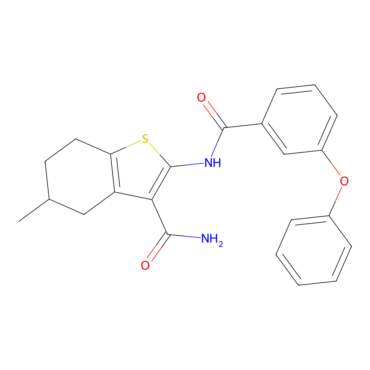 5-Methyl-2-(3-phenoxybenzamido)-4,5,6,7-tetrahydrobenzo[b]thiophene-3-carboxamide molecular structure, CAS 392239-12-2