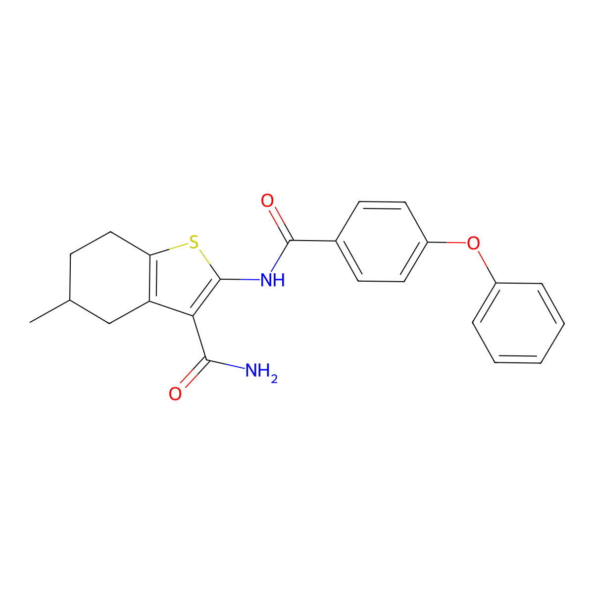 5-Methyl-2-(4-phenoxybenzamido)-4,5,6,7-tetrahydrobenzo[b]thiophene-3-carboxamide molecular structure, CAS 392239-14-4