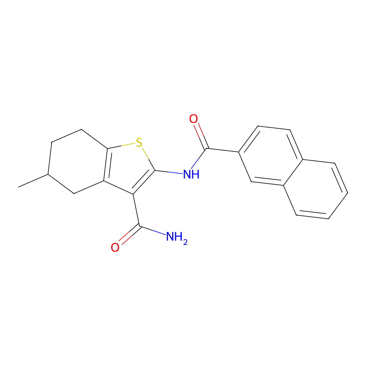 5-Methyl-2-(naphthalene-2-carbonylamino)-4,5,6,7-tetrahydro-1-benzothiophene-3-carboxamide molecular structure, CAS 392239-16-6