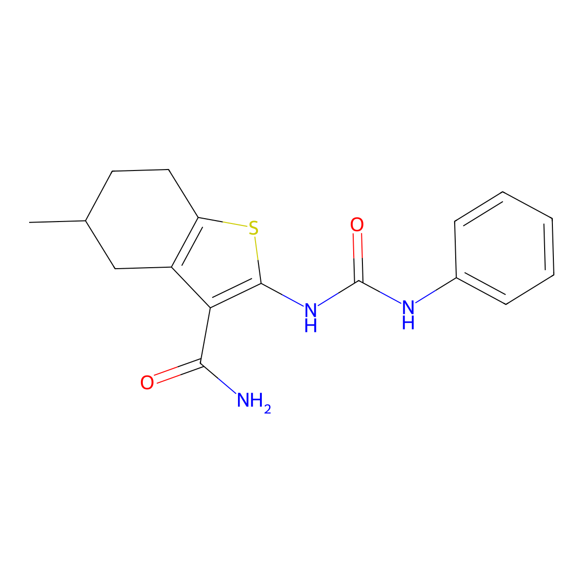 5-Methyl-2-(3-phenylureido)-4,5,6,7-tetrahydrobenzo[b]thiophene-3-carboxamide molecular structure, CAS 392239-20-2