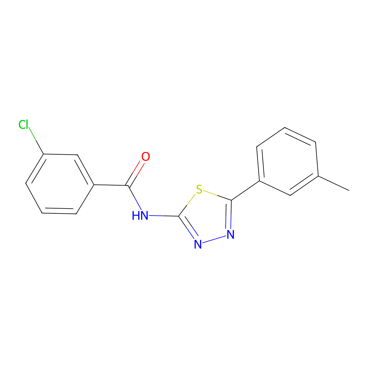 3-chloro-N-(5-(m-tolyl)-1,3,4-thiadiazol-2-yl)benzamide molecular structure, CAS 392241-23-5