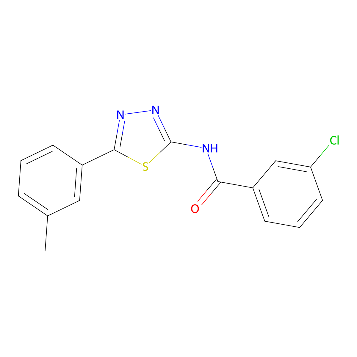 3-chloro-N-(5-(m-tolyl)-1,3,4-thiadiazol-2-yl)benzamide molecular structure, CAS 392241-23-5