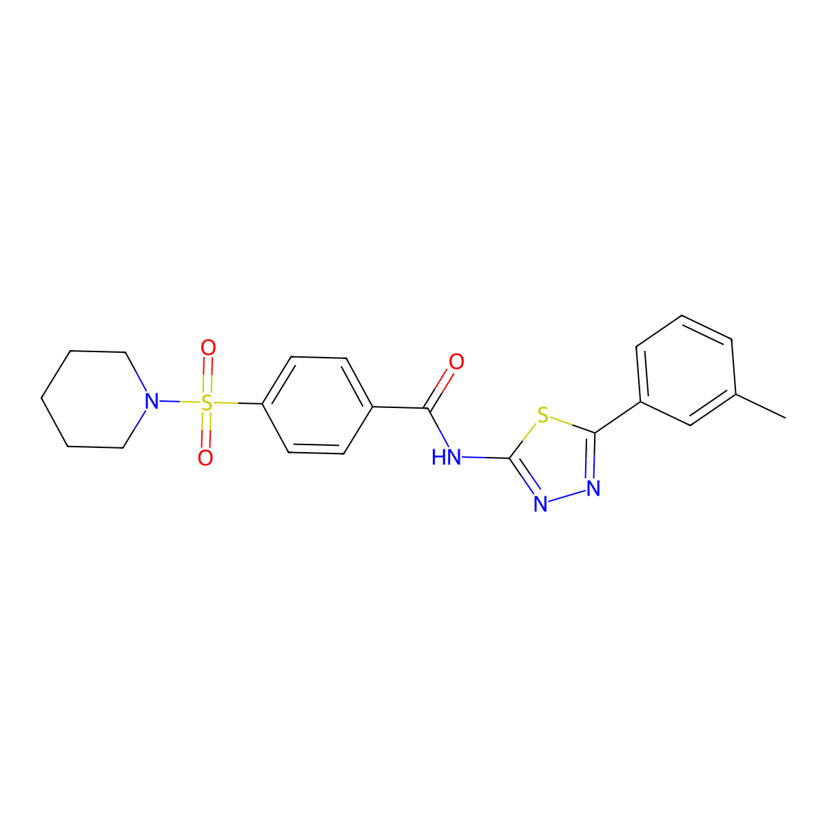 4-(piperidin-1-ylsulfonyl)-N-(5-(m-tolyl)-1,3,4-thiadiazol-2-yl)benzamide molecular structure, CAS 392241-44-0