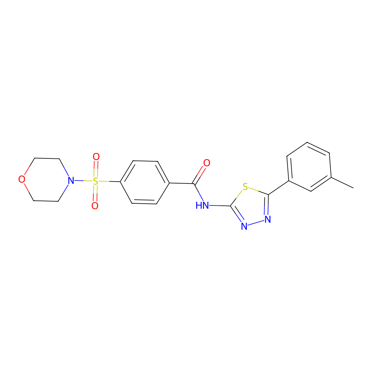 4-(morpholinosulfonyl)-N-(5-(m-tolyl)-1,3,4-thiadiazol-2-yl)benzamide molecular structure, CAS 392241-45-1