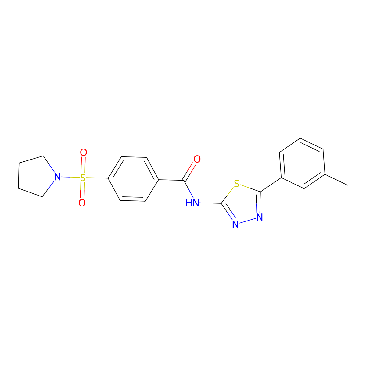 4-(pyrrolidin-1-ylsulfonyl)-N-(5-(m-tolyl)-1,3,4-thiadiazol-2-yl)benzamide molecular structure, CAS 392241-46-2