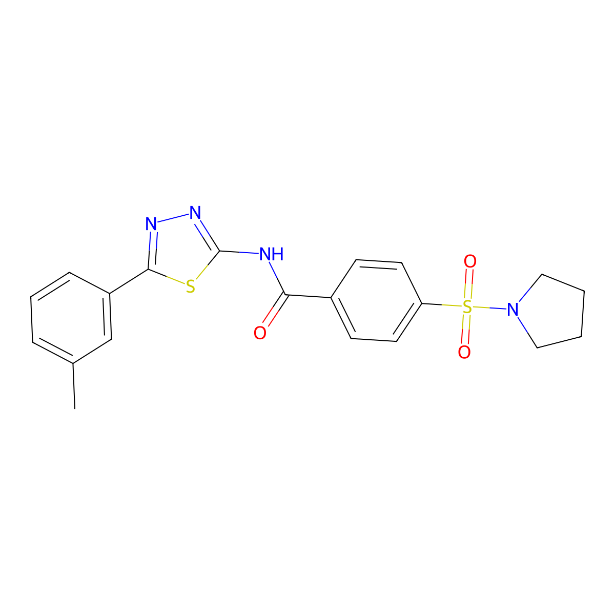 4-(pyrrolidin-1-ylsulfonyl)-N-(5-(m-tolyl)-1,3,4-thiadiazol-2-yl)benzamide molecular structure, CAS 392241-46-2
