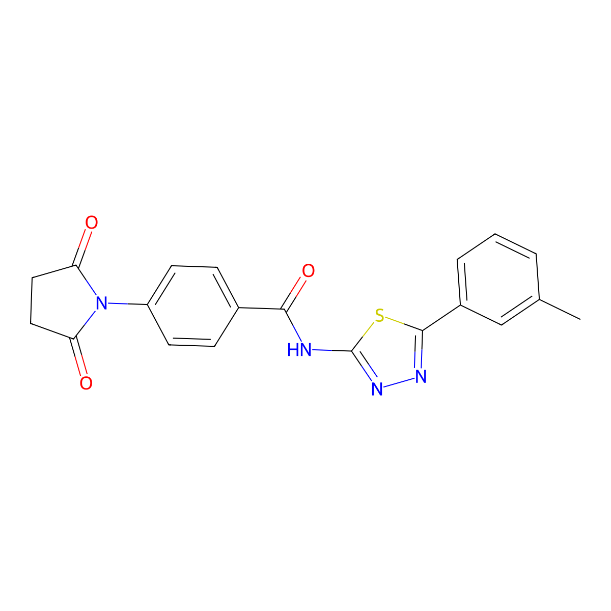 4-(2,5-dioxopyrrolidin-1-yl)-N-(5-(m-tolyl)-1,3,4-thiadiazol-2-yl)benzamide molecular structure, CAS 392241-50-8