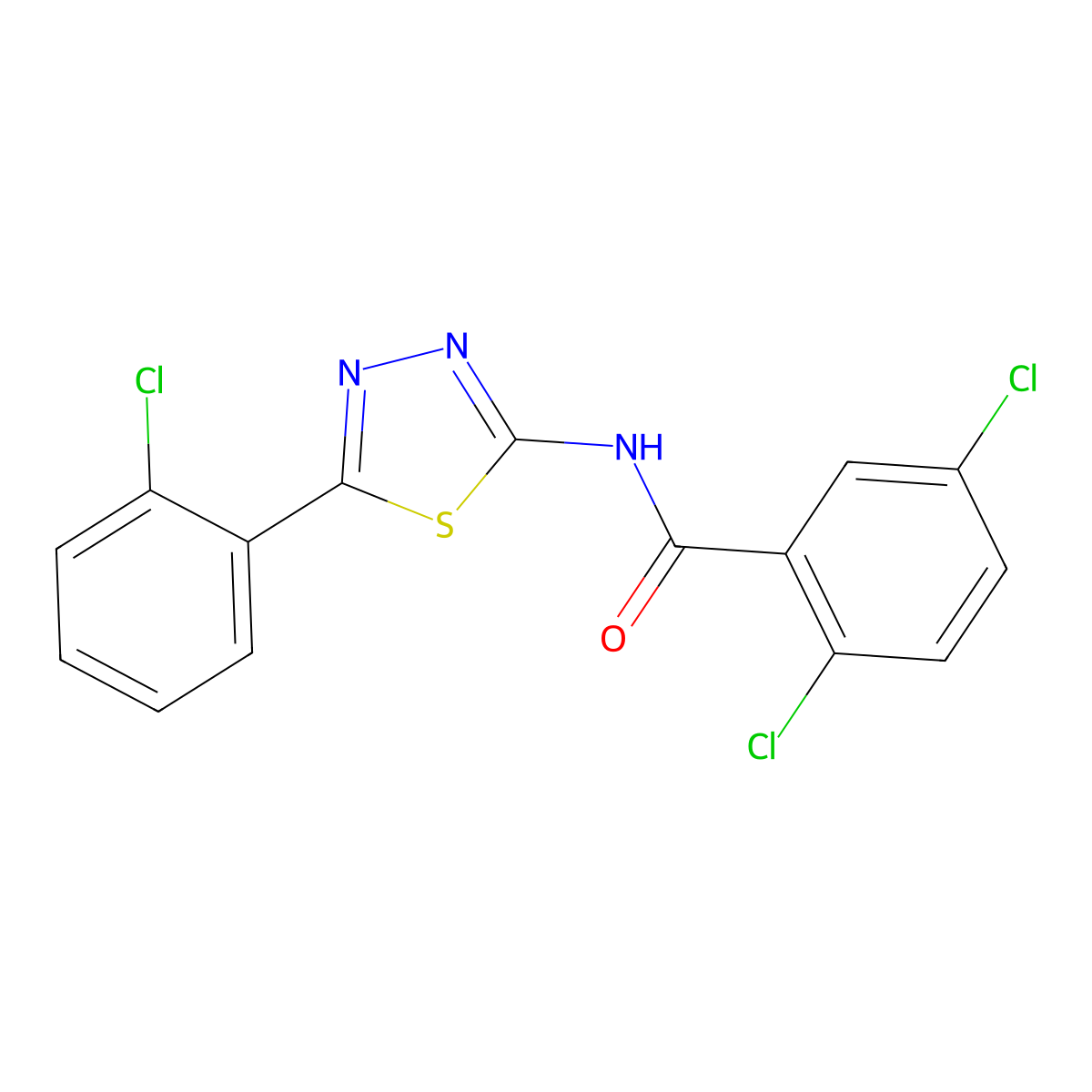 2,5-dichloro-N-[5-(2-chlorophenyl)-1,3,4-thiadiazol-2-yl]benzamide molecular structure, CAS 392241-60-0