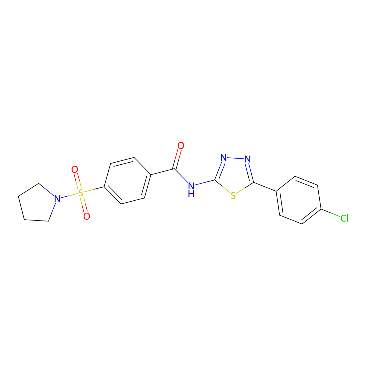 N-(5-(4-chlorophenyl)-1,3,4-thiadiazol-2-yl)-4-(pyrrolidin-1-ylsulfonyl)benzamide molecular structure, CAS 392242-19-2