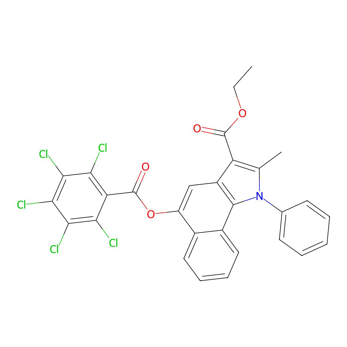 ethyl 2-methyl-5-((perchlorobenzoyl)oxy)-1-phenyl-1H-benzo[g]indole-3-carboxylate molecular structure, CAS 392242-65-8