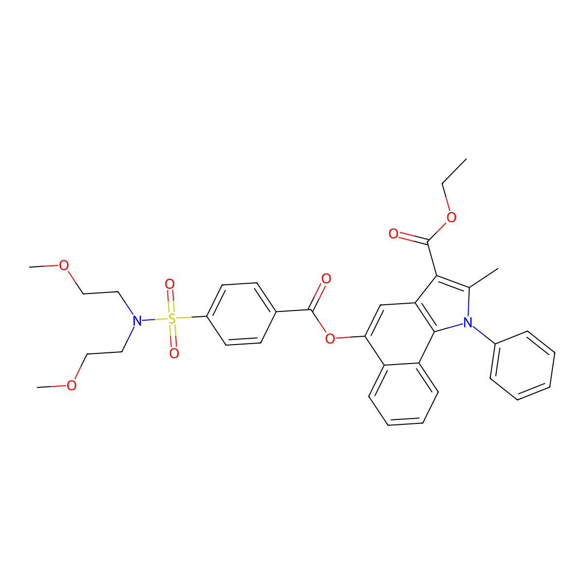 ethyl 5-((4-(N,N-bis(2-methoxyethyl)sulfamoyl)benzoyl)oxy)-2-methyl-1-phenyl-1H-benzo[g]indole-3-carboxylate molecular structure, CAS 392242-75-0