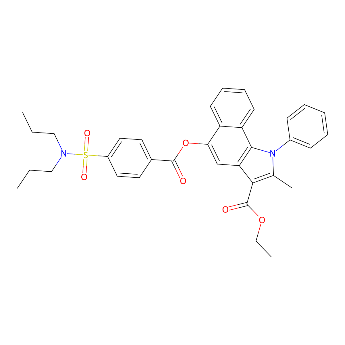 Ethyl 5-[4-(dipropylsulfamoyl)benzoyl]oxy-2-methyl-1-phenylbenzo[g]indole-3-carboxylate molecular structure, CAS 392242-76-1