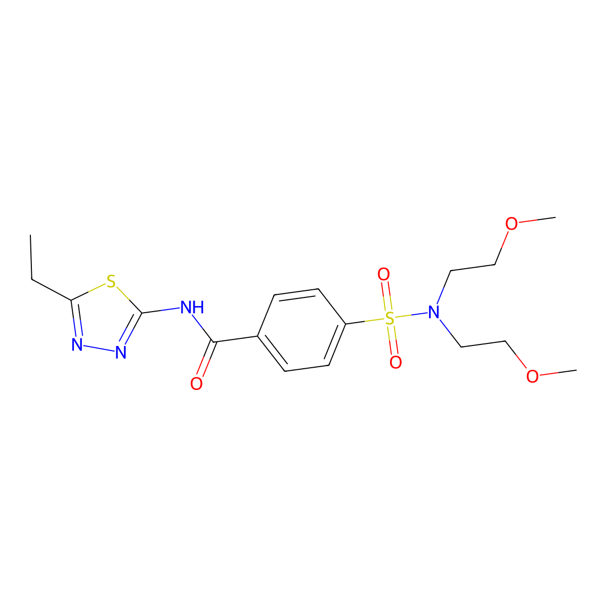 4-[bis(2-methoxyethyl)sulfamoyl]-N-(5-ethyl-1,3,4-thiadiazol-2-yl)benzamide molecular structure, CAS 392243-14-0