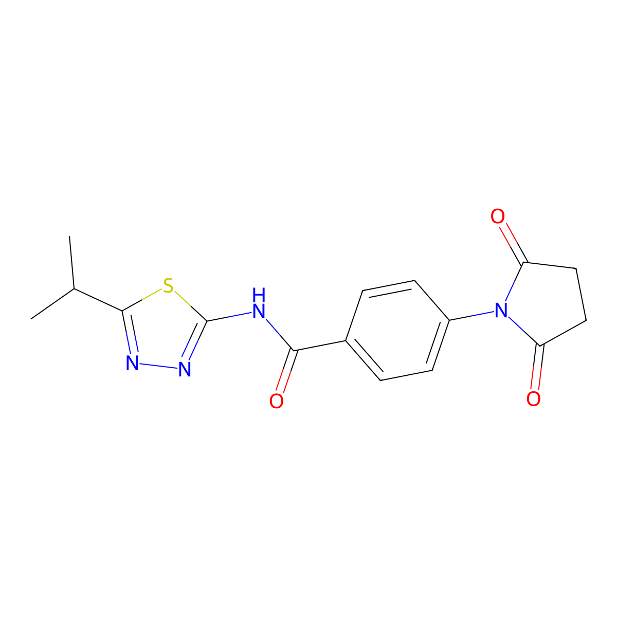 4-(2,5-dioxopyrrolidin-1-yl)-N-(5-isopropyl-1,3,4-thiadiazol-2-yl)benzamide molecular structure, CAS 392243-28-6