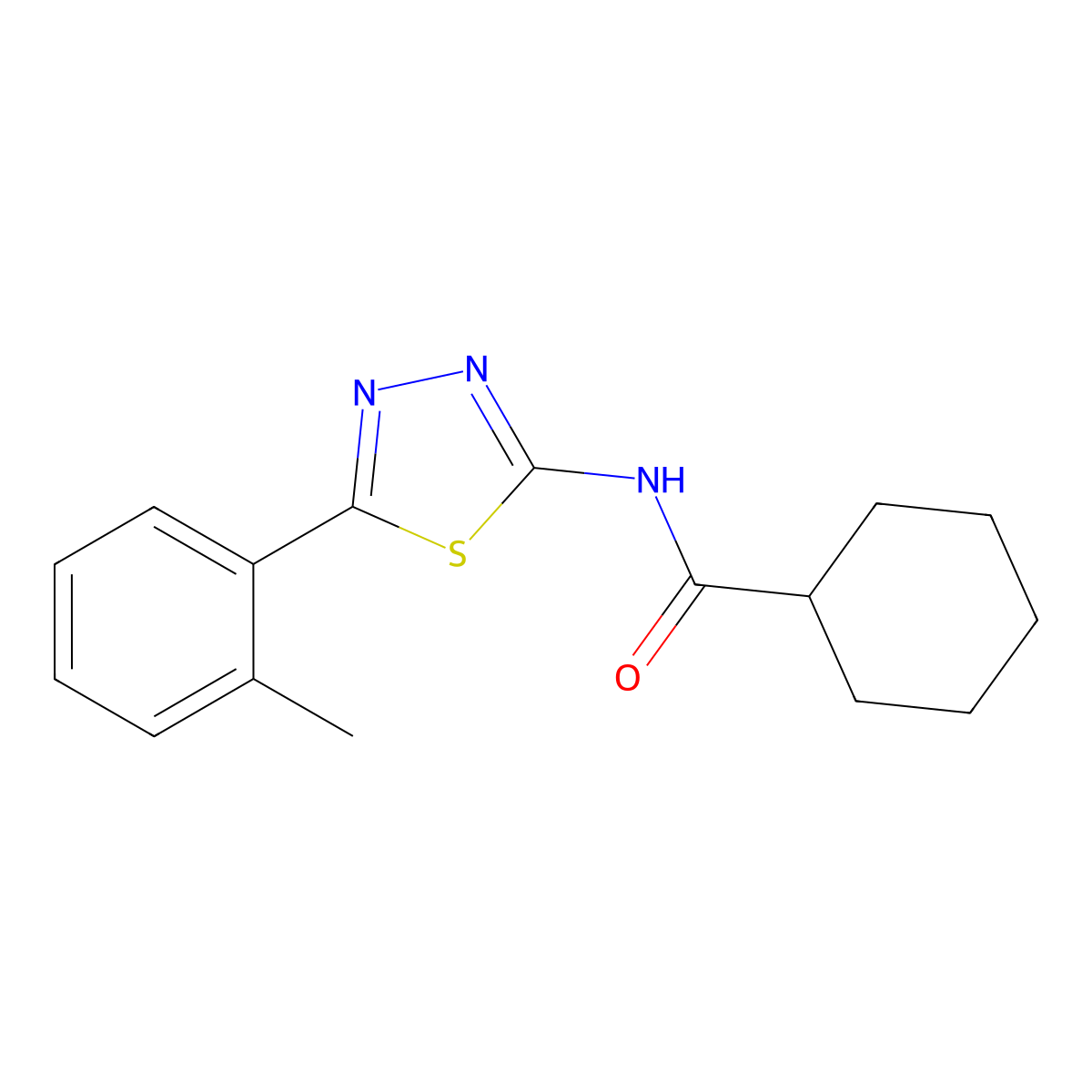 N-[5-(2-methylphenyl)-1,3,4-thiadiazol-2-yl]cyclohexanecarboxamide molecular structure, CAS 392243-38-8