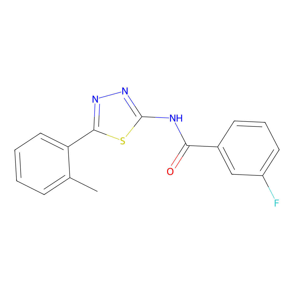 3-fluoro-N-[5-(2-methylphenyl)-1,3,4-thiadiazol-2-yl]benzamide molecular structure, CAS 392243-39-9