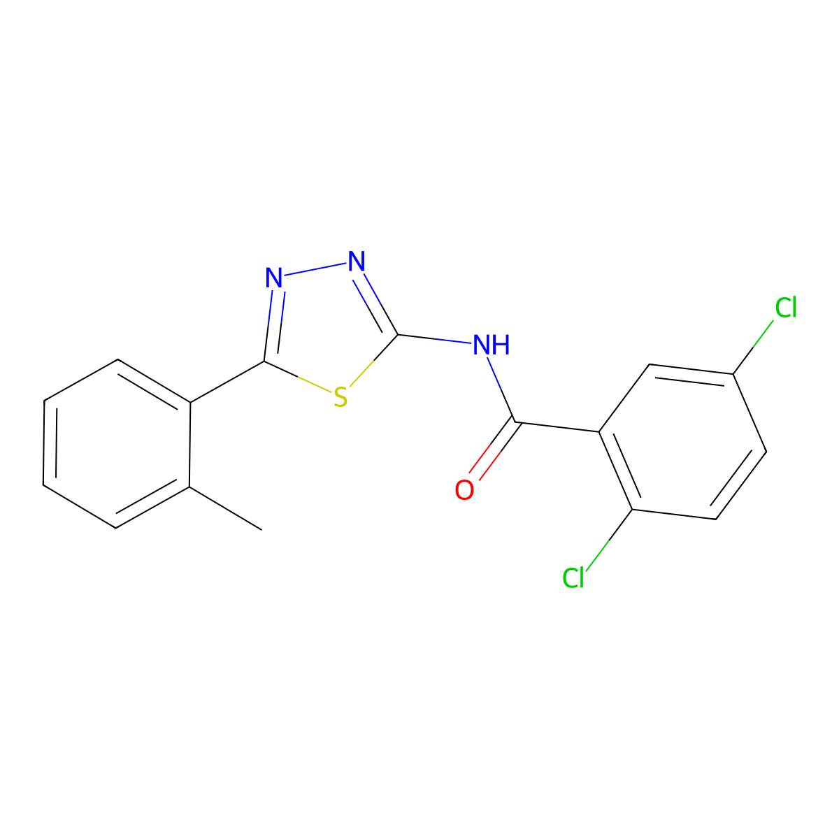 2,5-dichloro-N-[5-(2-methylphenyl)-1,3,4-thiadiazol-2-yl]benzamide molecular structure, CAS 392243-40-2
