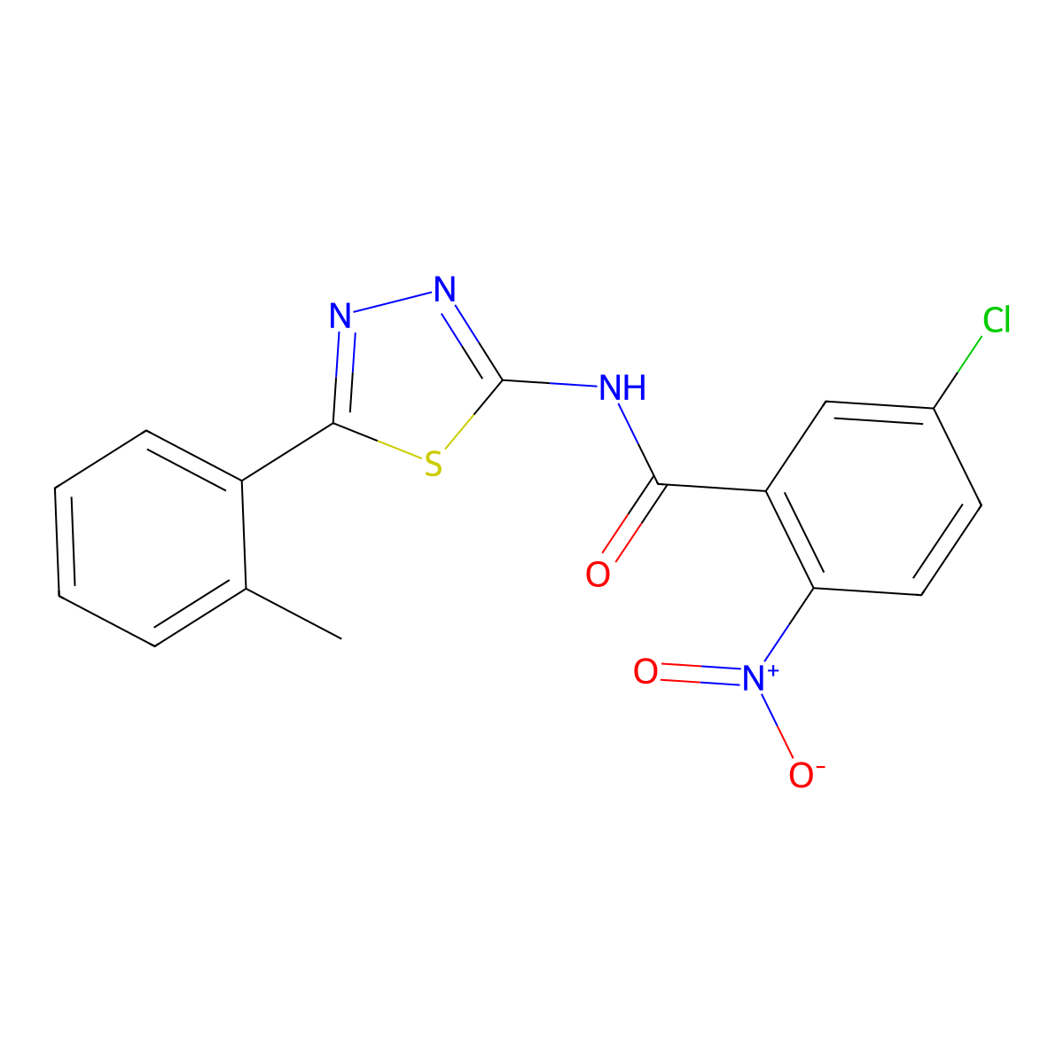 5-chloro-N-[5-(2-methylphenyl)-1,3,4-thiadiazol-2-yl]-2-nitrobenzamide molecular structure, CAS 392243-41-3