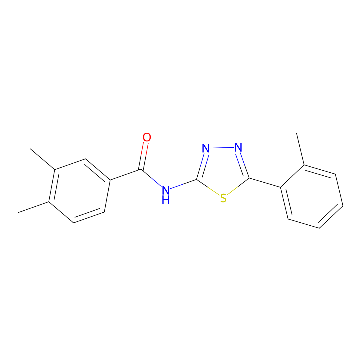 3,4-dimethyl-N-(5-(o-tolyl)-1,3,4-thiadiazol-2-yl)benzamide molecular structure, CAS 392243-44-6
