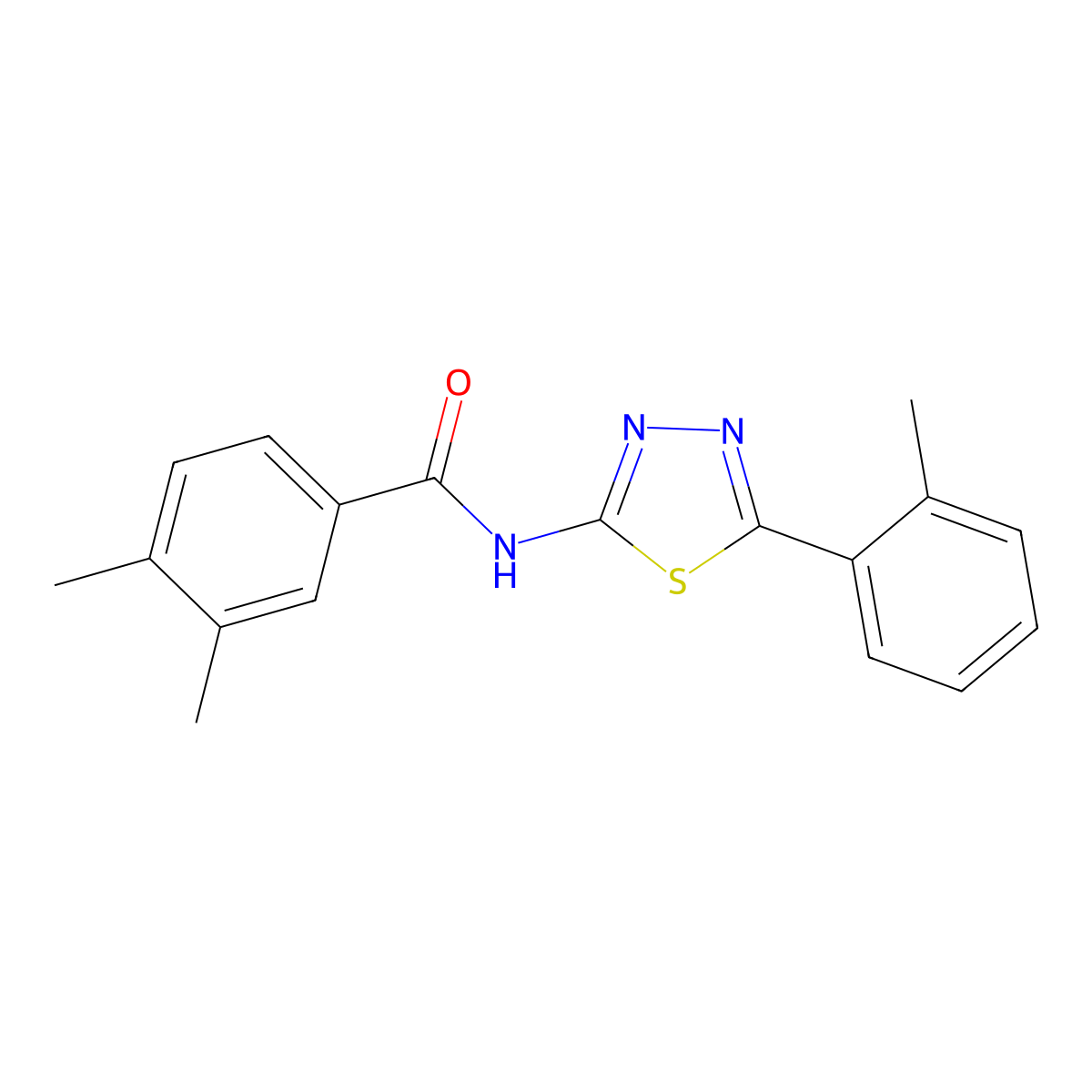 3,4-dimethyl-N-(5-(o-tolyl)-1,3,4-thiadiazol-2-yl)benzamide molecular structure, CAS 392243-44-6