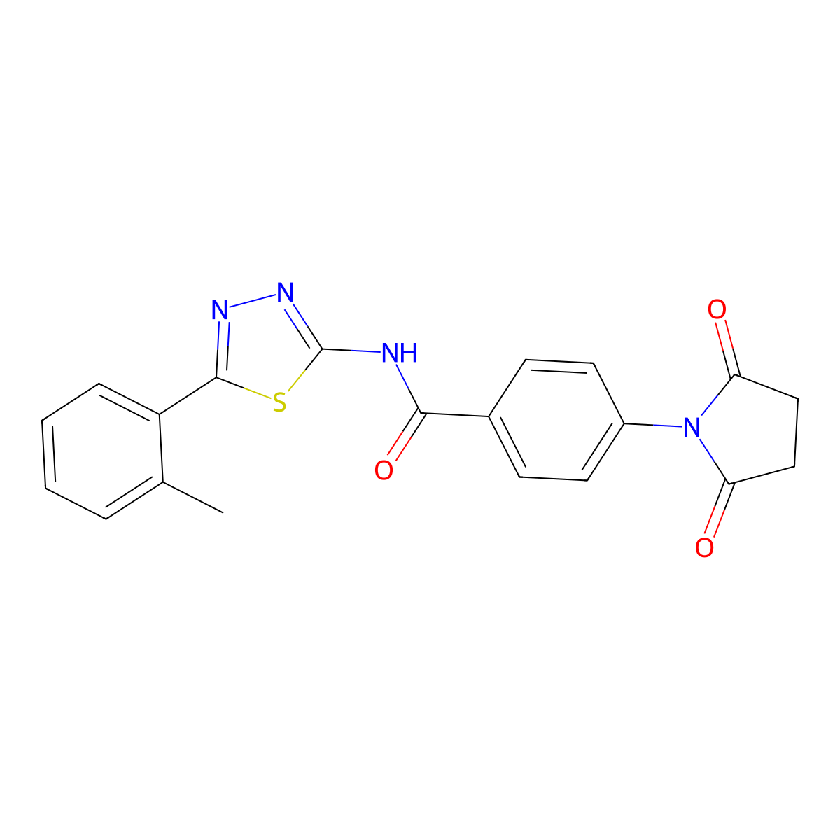 4-(2,5-dioxopyrrolidin-1-yl)-N-[5-(2-methylphenyl)-1,3,4-thiadiazol-2-yl]benzamide molecular structure, CAS 392243-49-1