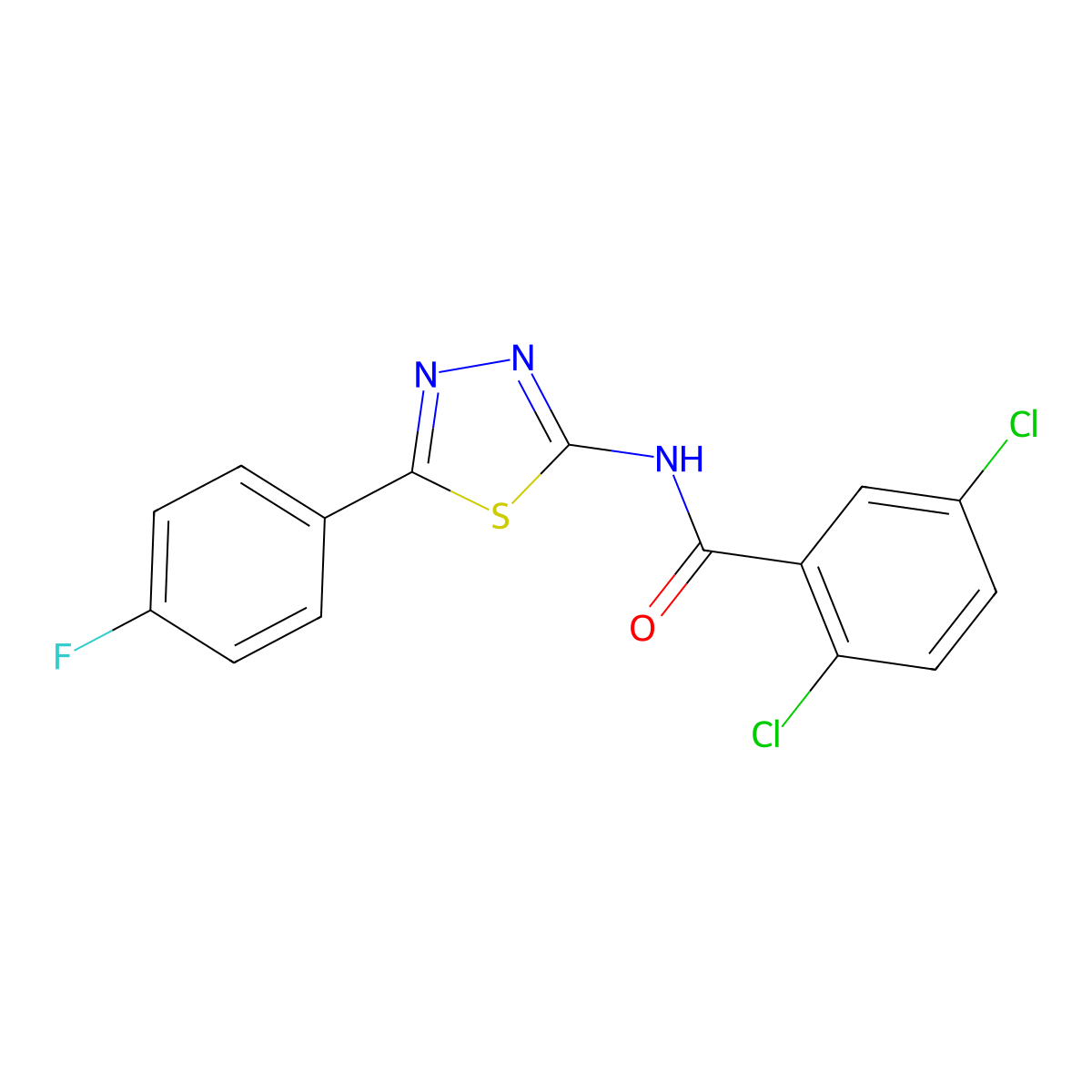 2,5-dichloro-N-[5-(4-fluorophenyl)-1,3,4-thiadiazol-2-yl]benzamide molecular structure, CAS 392243-56-0