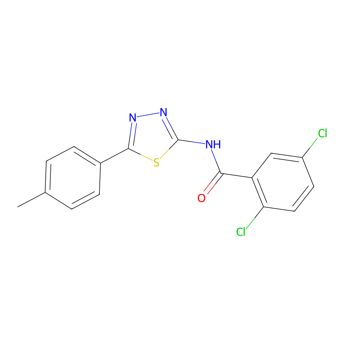 2,5-dichloro-N-[5-(4-methylphenyl)-1,3,4-thiadiazol-2-yl]benzamide molecular structure, CAS 392243-60-6