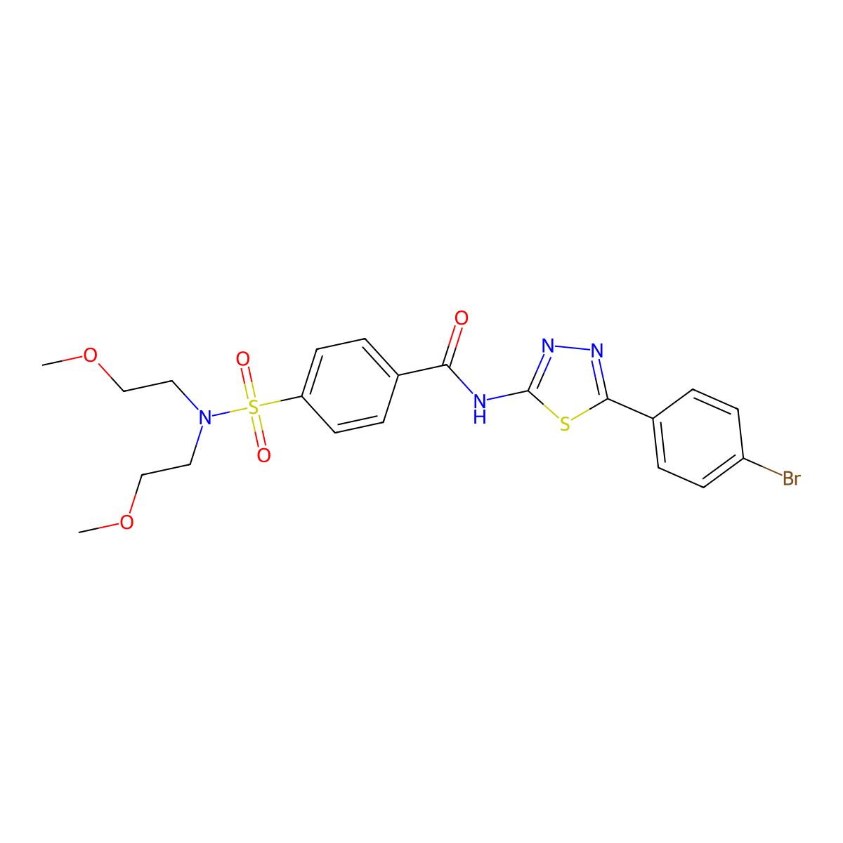 4-[bis(2-methoxyethyl)sulfamoyl]-N-[5-(4-bromophenyl)-1,3,4-thiadiazol-2-yl]benzamide molecular structure, CAS 392243-70-8
