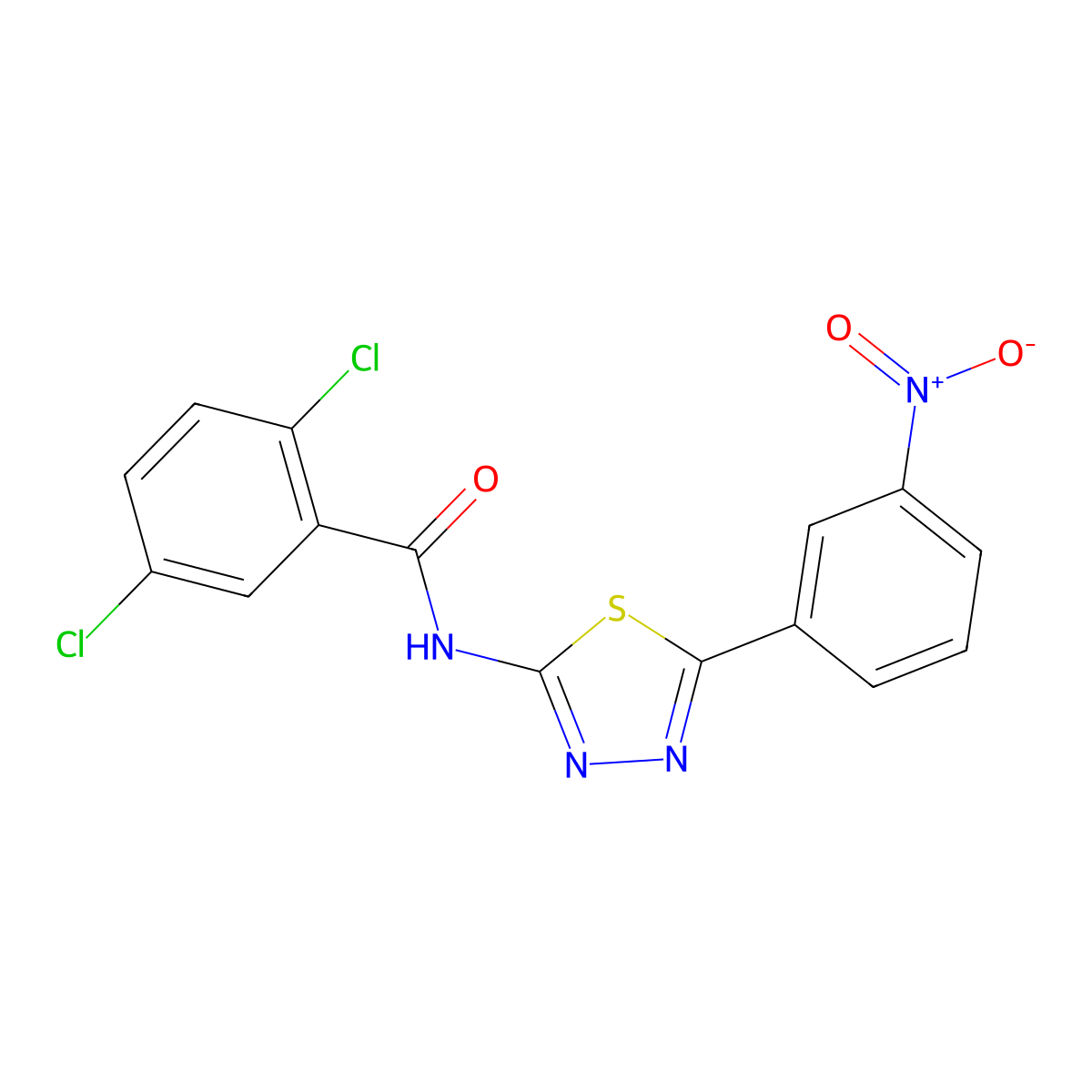 2,5-dichloro-N-[5-(3-nitrophenyl)-1,3,4-thiadiazol-2-yl]benzamide molecular structure, CAS 392243-80-0