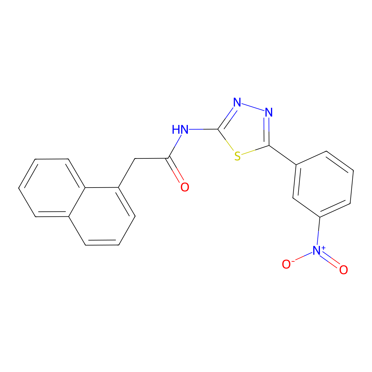 2-(naphthalen-1-yl)-N-(5-(3-nitrophenyl)-1,3,4-thiadiazol-2-yl)acetamide molecular structure, CAS 392243-86-6