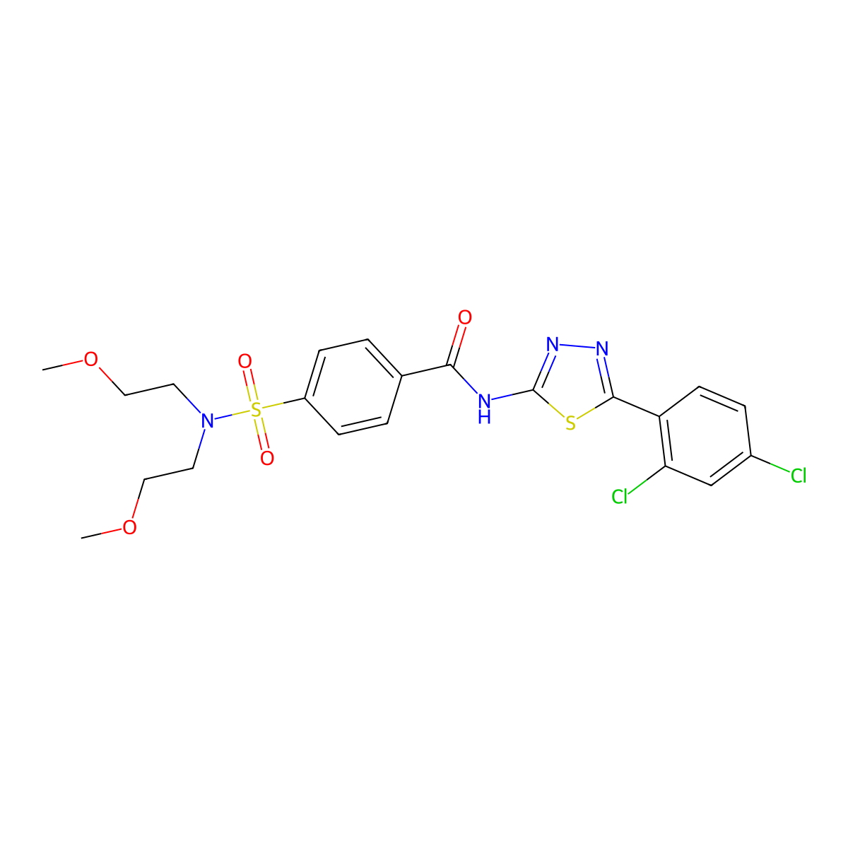 4-[bis(2-methoxyethyl)sulfamoyl]-N-[5-(2,4-dichlorophenyl)-1,3,4-thiadiazol-2-yl]benzamide molecular structure, CAS 392243-89-9