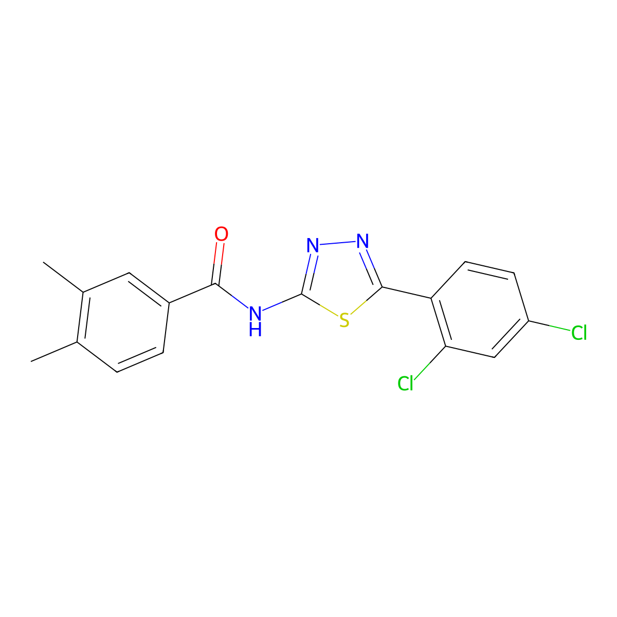 N-[5-(2,4-dichlorophenyl)-1,3,4-thiadiazol-2-yl]-3,4-dimethylbenzamide molecular structure, CAS 392243-93-5