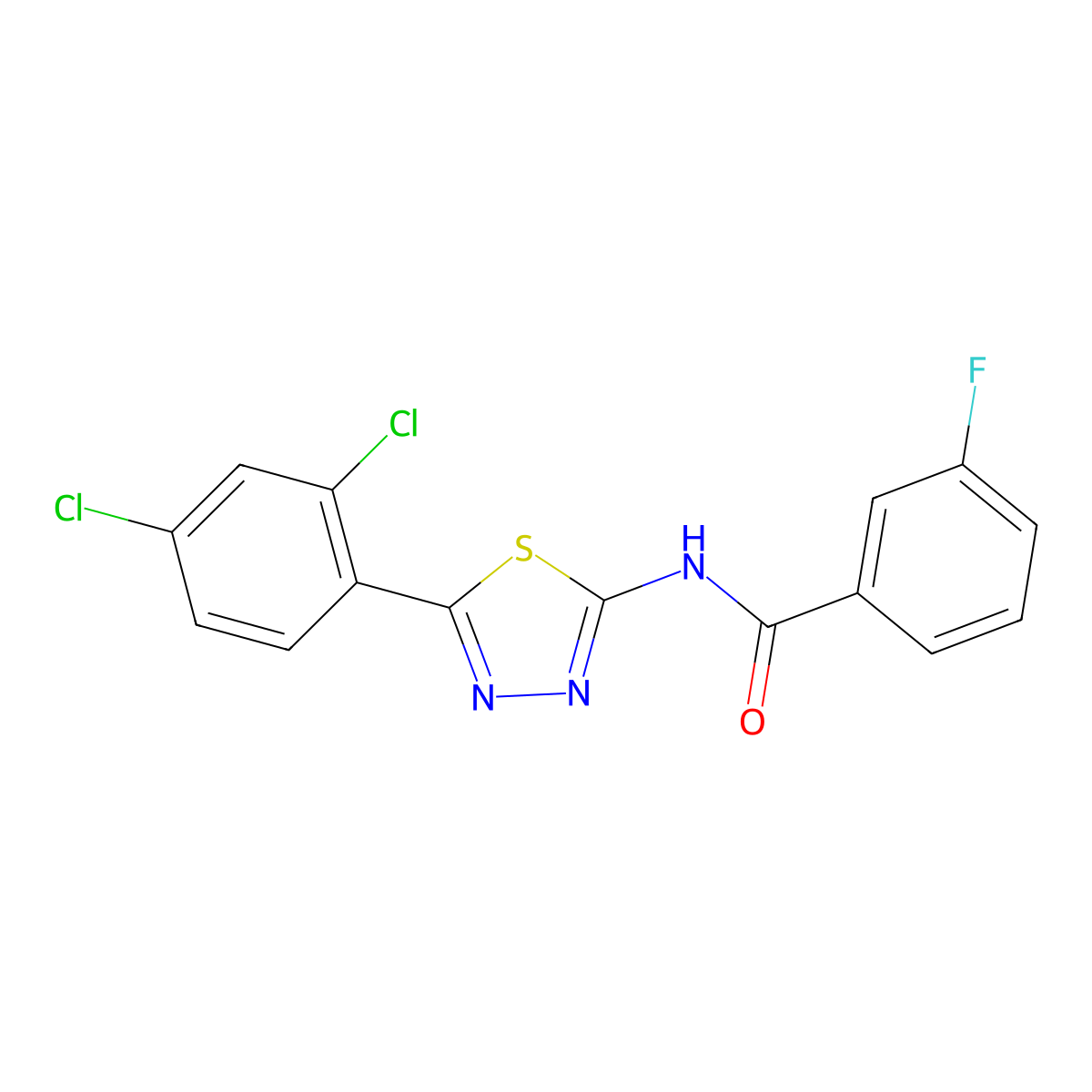 N-[5-(2,4-dichlorophenyl)-1,3,4-thiadiazol-2-yl]-3-fluorobenzamide molecular structure, CAS 392243-97-9
