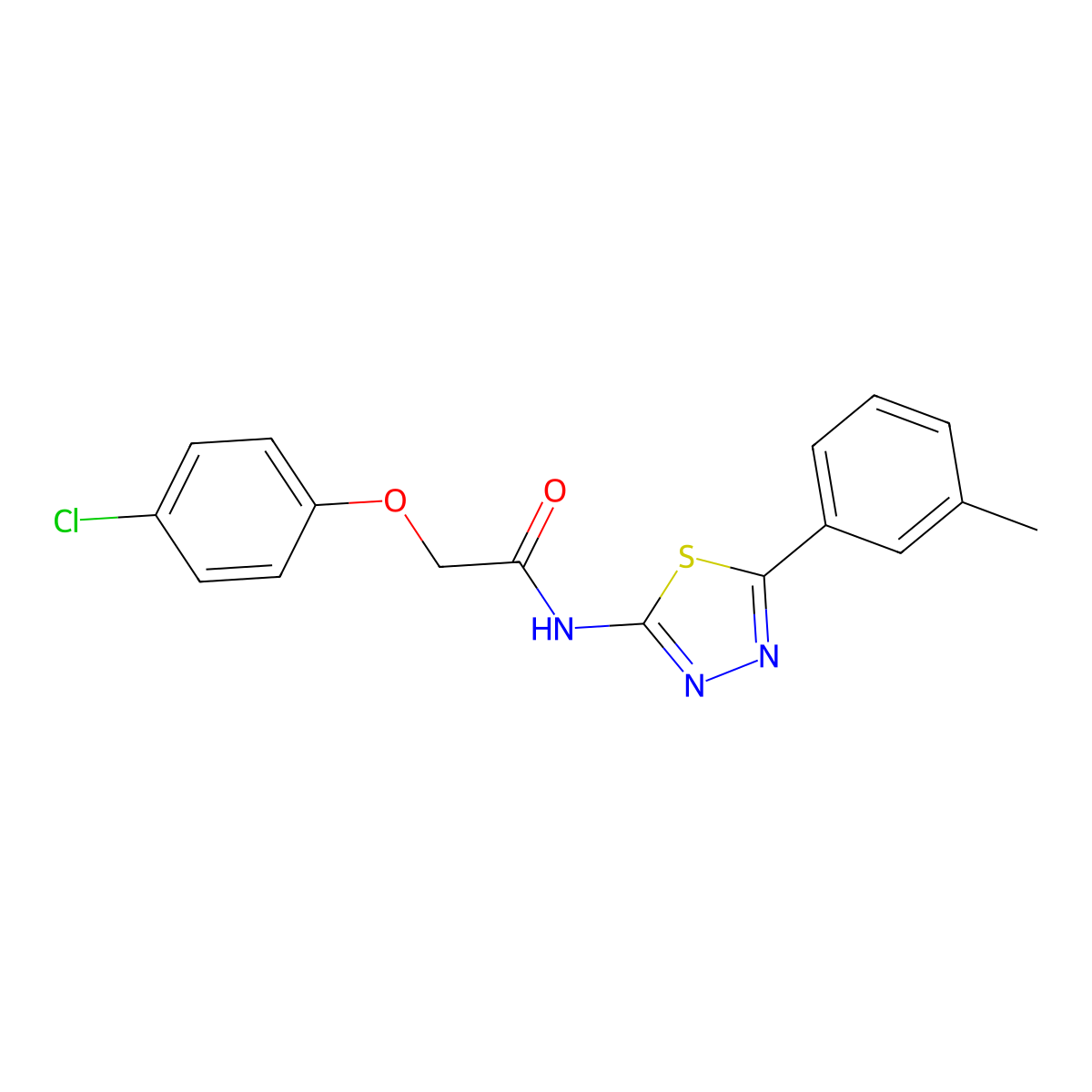 2-(4-chlorophenoxy)-N-[5-(3-methylphenyl)-1,3,4-thiadiazol-2-yl]acetamide molecular structure, CAS 392244-17-6