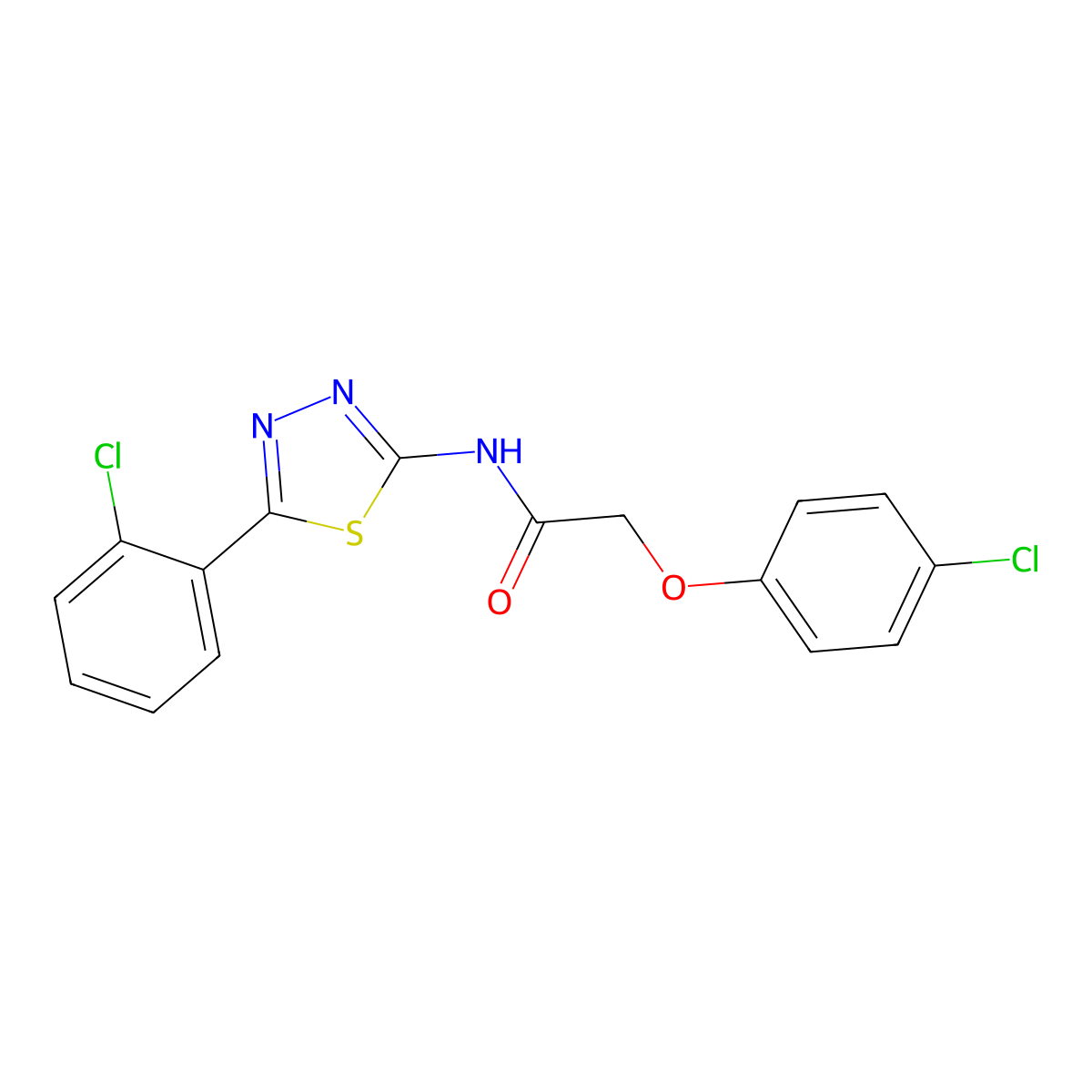 2-(4-chlorophenoxy)-N-[5-(2-chlorophenyl)-1,3,4-thiadiazol-2-yl]acetamide molecular structure, CAS 392244-21-2