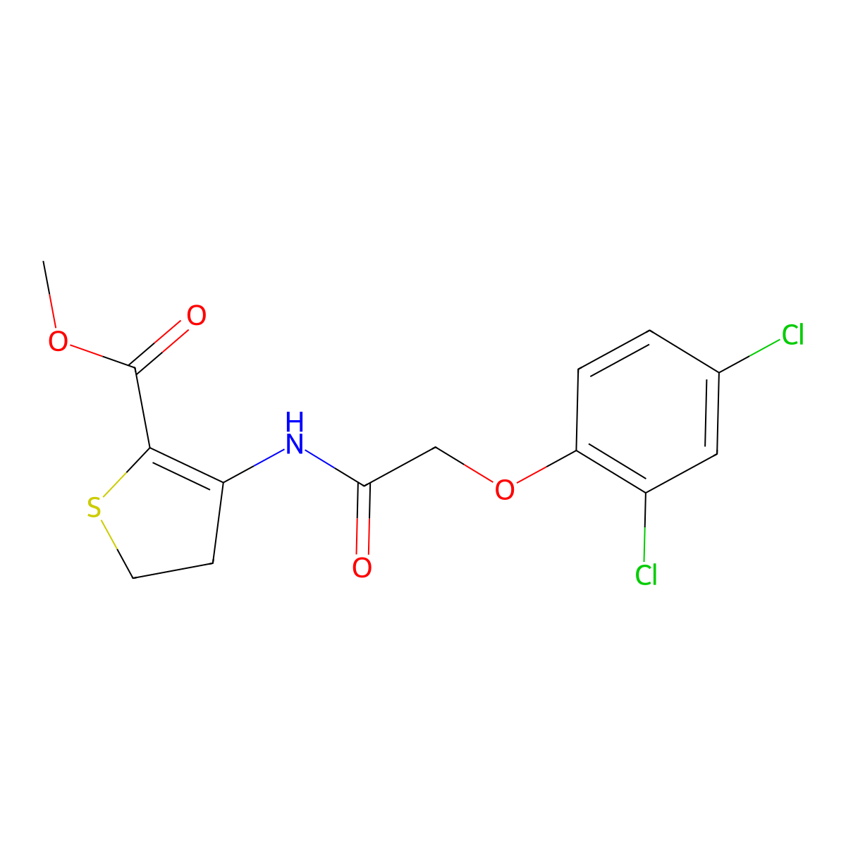Methyl 3-(2-(2,4-dichlorophenoxy)acetamido)-4,5-dihydrothiophene-2-carboxylate molecular structure, CAS 392244-42-7