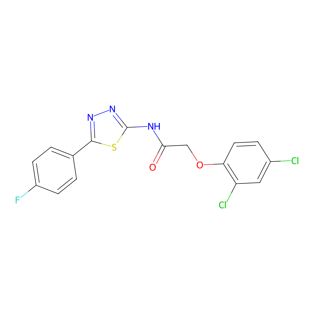 2-(2,4-dichlorophenoxy)-N-[5-(4-fluorophenyl)-1,3,4-thiadiazol-2-yl]acetamide molecular structure, CAS 392244-70-1