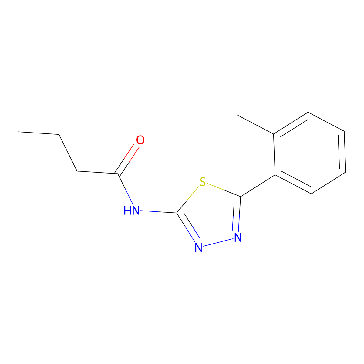 N-(5-(o-tolyl)-1,3,4-thiadiazol-2-yl)butyramide molecular structure, CAS 392244-82-5