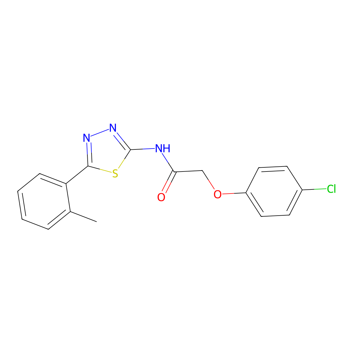 2-(4-chlorophenoxy)-N-[5-(2-methylphenyl)-1,3,4-thiadiazol-2-yl]acetamide molecular structure, CAS 392244-87-0