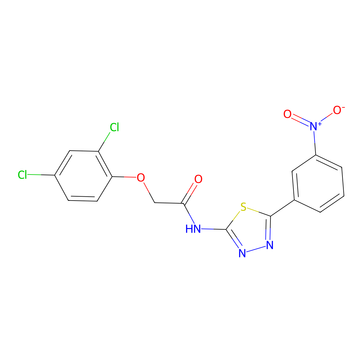 2-(2,4-dichlorophenoxy)-N-[5-(3-nitrophenyl)-1,3,4-thiadiazol-2-yl]acetamide molecular structure, CAS 392245-00-0